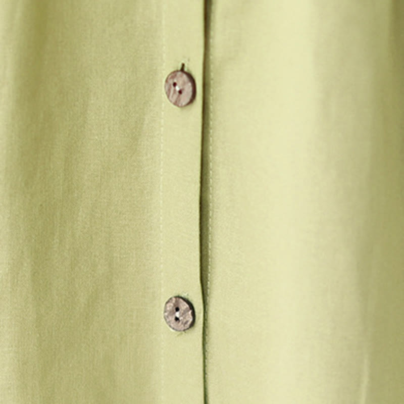 Buddha Stones Letnia swobodna prosta guziki kołnierzyk stojący projekt rękaw trzy czwarte akrylowy kardigan sukienka midi z kieszeniami - image 7