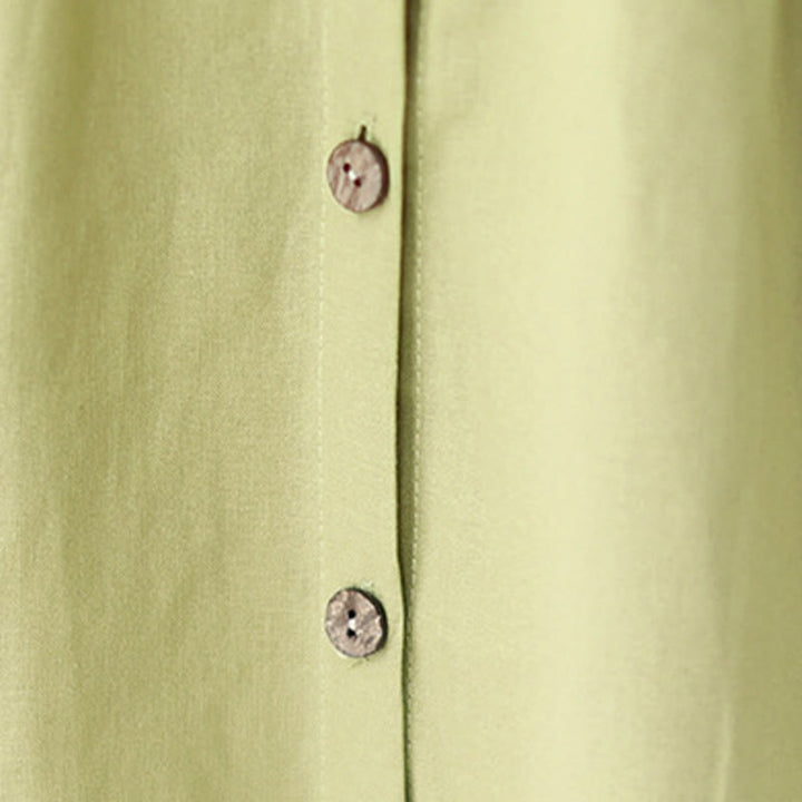 Buddha Stones Letnia swobodna prosta guziki kołnierzyk stojący projekt rękaw trzy czwarte akrylowy kardigan sukienka midi z kieszeniami - image 7