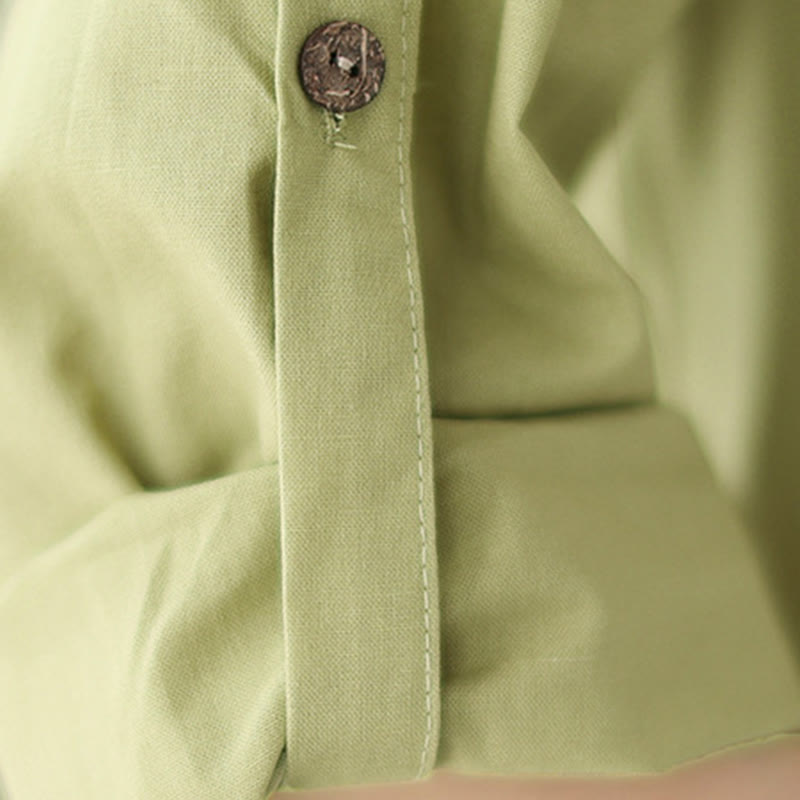 Buddha Stones Letnia swobodna prosta guziki kołnierzyk stojący projekt rękaw trzy czwarte akrylowy kardigan sukienka midi z kieszeniami - image 8