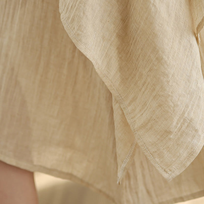 Sukienka midi z podwójnymi warstwami i okrągłym dekoltem z krótkim rękawem, wykonana z mieszanki bawełny i lnu, z Buddha Stones na lato - image 5