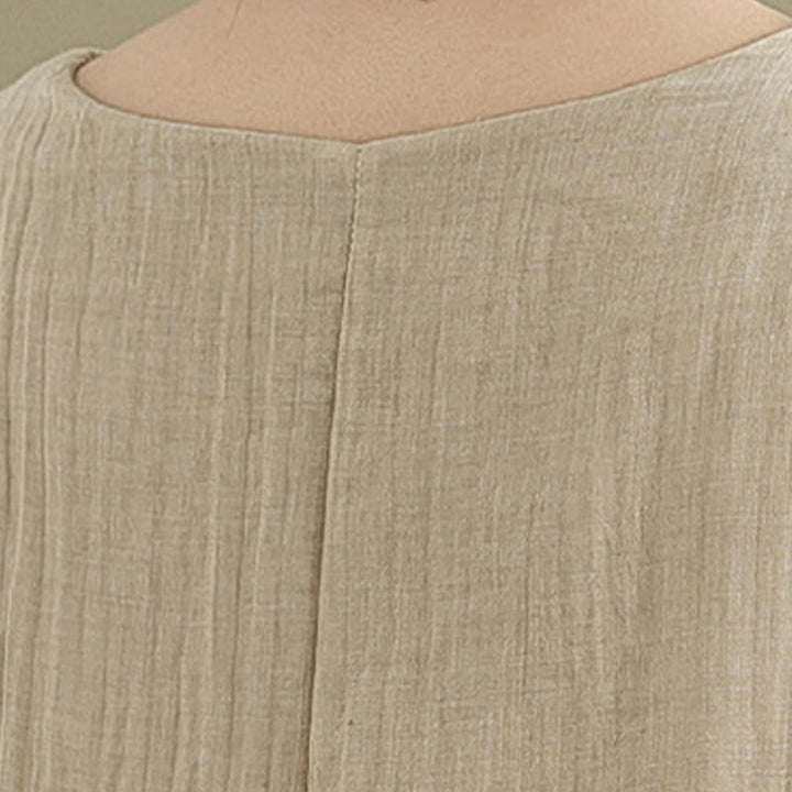 Sukienka midi z podwójnymi warstwami i okrągłym dekoltem z krótkim rękawem, wykonana z mieszanki bawełny i lnu, z Buddha Stones na lato - image 6