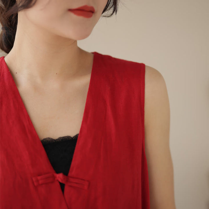 Kombinezon damski z bawełny i lnu z kieszeniami, swobodny, sznurowany, bez rękawów i z Buddha Stones - image 12