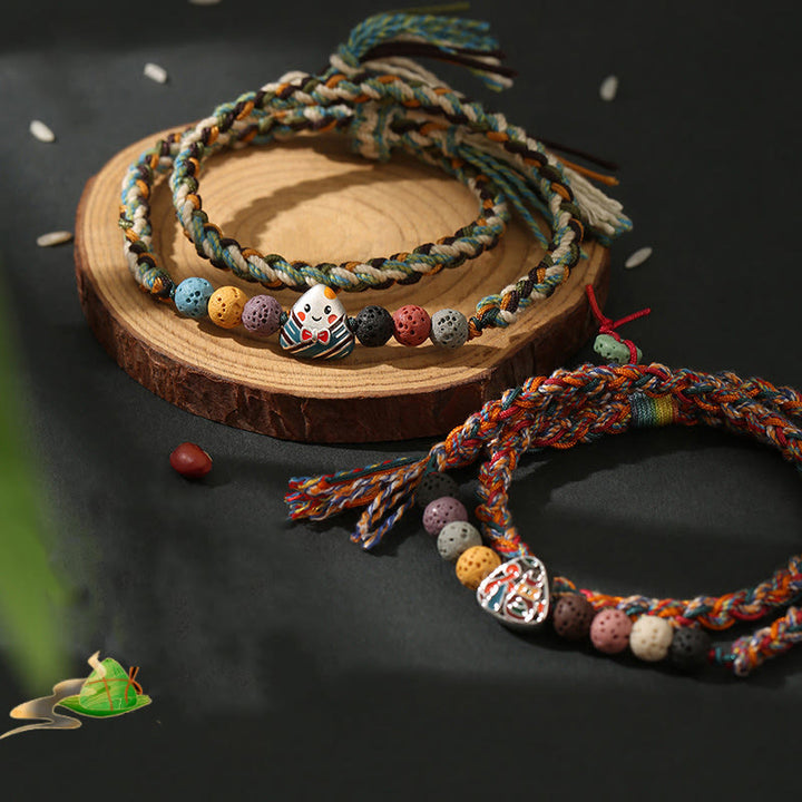Buddha Stones Festiwal Smoczych Łodzi Kolorowa Lina Skała Lawowa Fu Charakter Ryżowe Pierożki Szczęście Pleciona Bransoletka