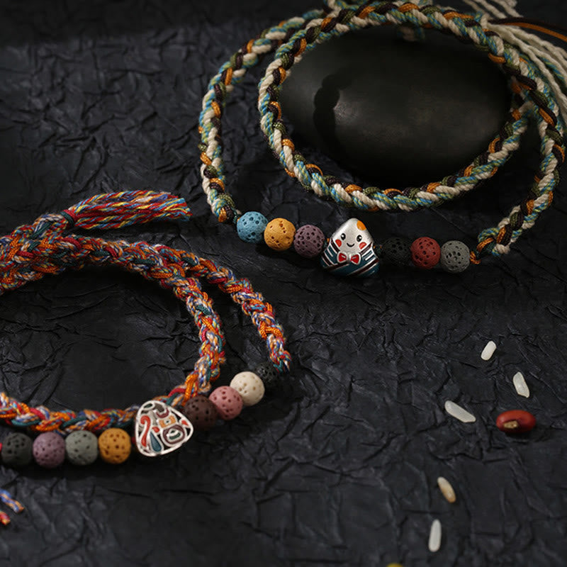 Buddha Stones Festiwal Smoczych Łodzi Kolorowa Lina Skała Lawowa Fu Charakter Ryżowe Pierożki Szczęście Pleciona Bransoletka