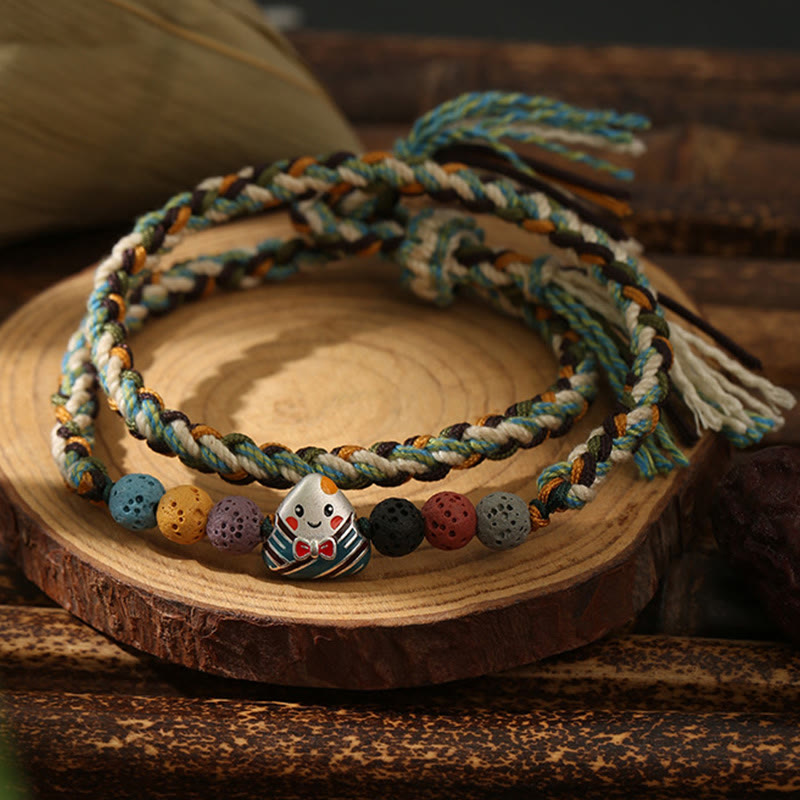Buddha Stones Festiwal Smoczych Łodzi Kolorowa Lina Skała Lawowa Fu Charakter Ryżowe Pierożki Szczęście Pleciona Bransoletka