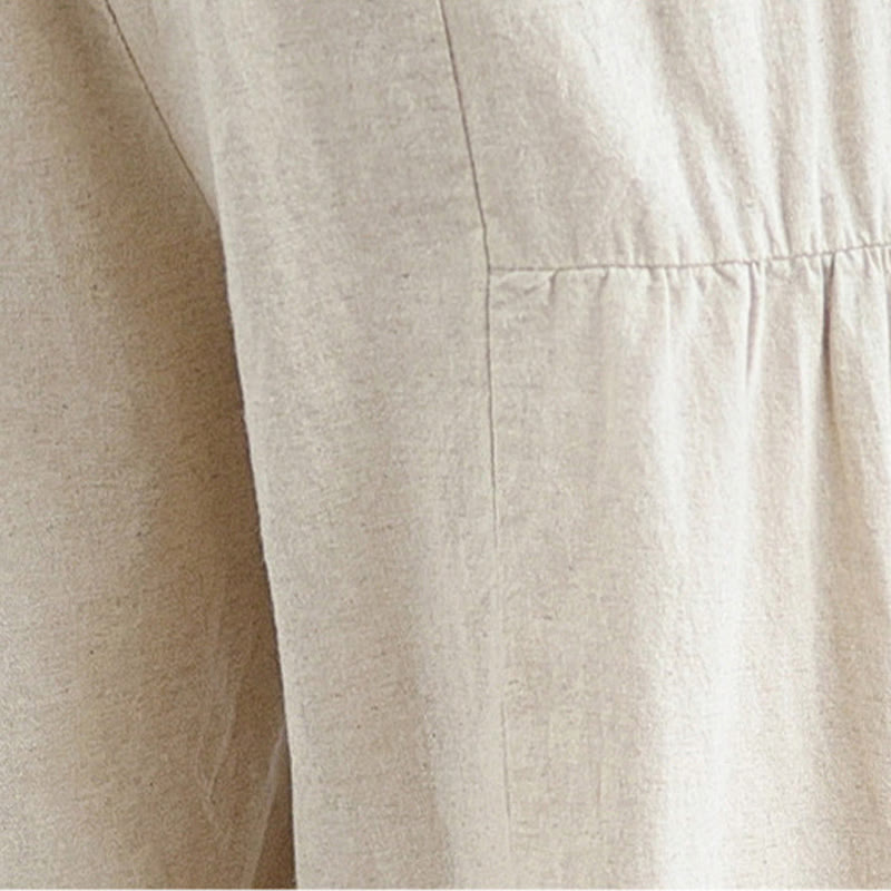 Buddha Stones Casualowe Gładkie Koronkowe Łączenie Bawełny Lniane Damskie Spodnie Szerokie Nogawki Z Kieszeniami - image 8