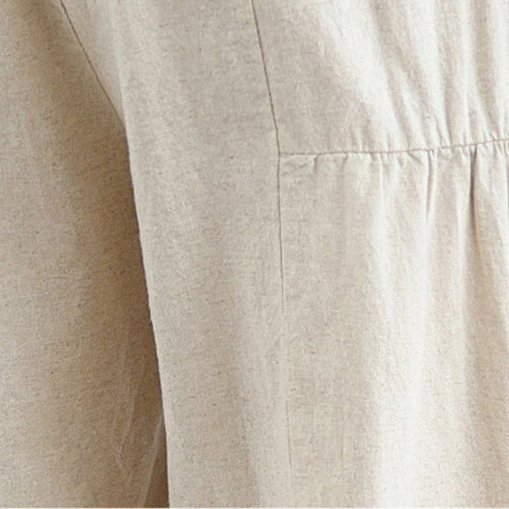 Buddha Stones Casualowe Gładkie Koronkowe Łączenie Bawełny Lniane Damskie Spodnie Szerokie Nogawki Z Kieszeniami - image 8