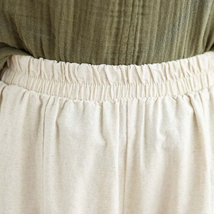 Buddha Stones Casualowe Gładkie Koronkowe Łączenie Bawełny Lniane Damskie Spodnie Szerokie Nogawki Z Kieszeniami - image 6