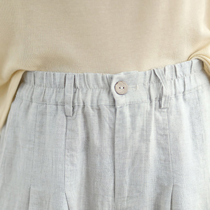 Buddha Stones Casual Lato Jednolity Kolor Wysoki Stan Damskie Bawełniane Lniane Spodnie Harem Z Kieszeniami - image 5