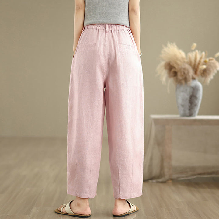 Buddha Stones Casual Lato Jednolity Kolor Wysoki Stan Damskie Bawełniane Lniane Spodnie Harem Z Kieszeniami