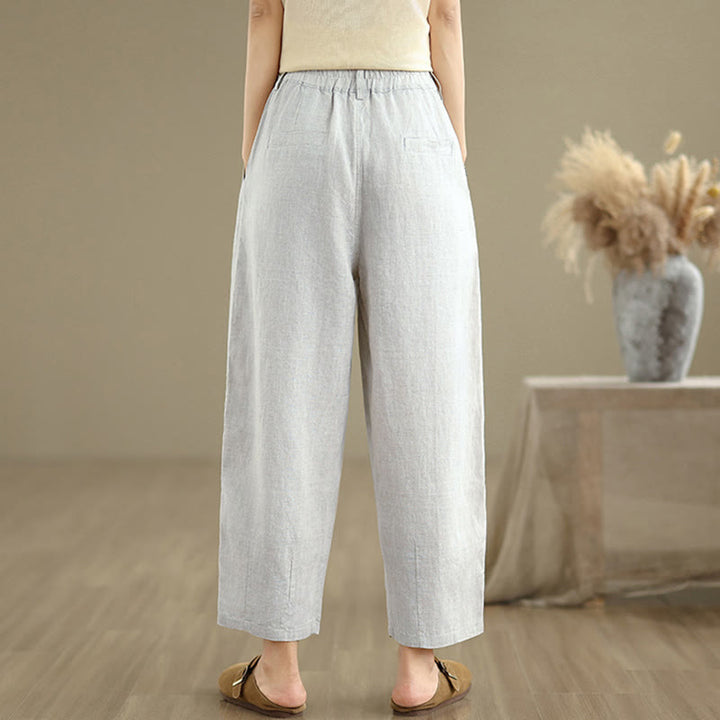 Buddha Stones Casual Lato Jednolity Kolor Wysoki Stan Damskie Bawełniane Lniane Spodnie Harem Z Kieszeniami