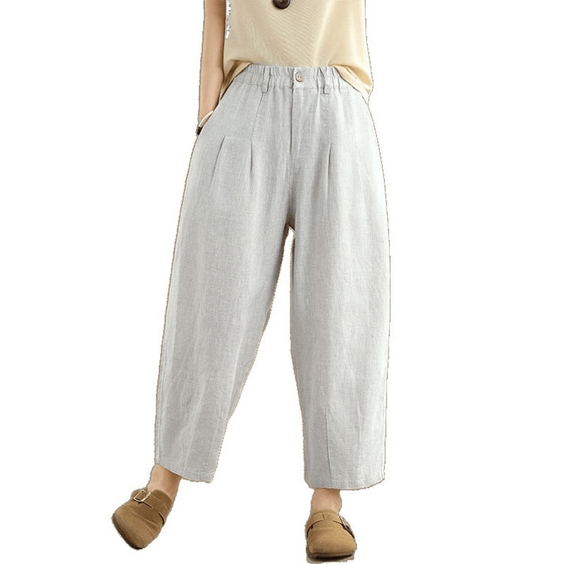 Buddha Stones Casual Lato Jednolity Kolor Wysoki Stan Damskie Bawełniane Lniane Spodnie Harem Z Kieszeniami