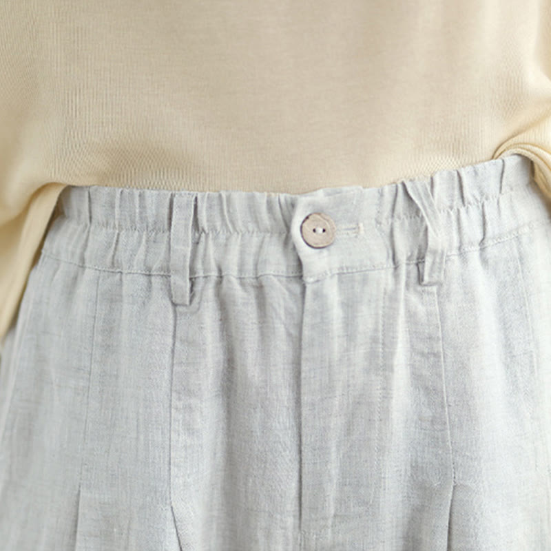 Buddha Stones Casual Lato Jednolity Kolor Wysoki Stan Damskie Bawełniane Lniane Spodnie Harem Z Kieszeniami - image 5