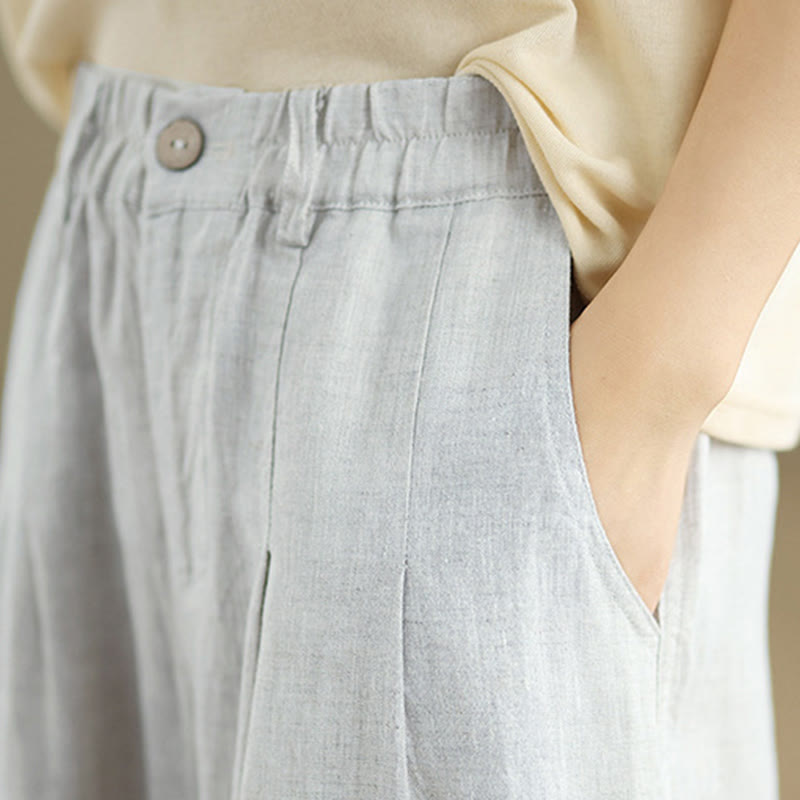 Buddha Stones Casual Lato Jednolity Kolor Wysoki Stan Damskie Bawełniane Lniane Spodnie Harem Z Kieszeniami - image 6