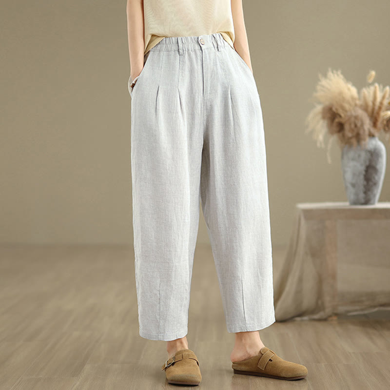 Buddha Stones Casual Lato Jednolity Kolor Wysoki Stan Damskie Bawełniane Lniane Spodnie Harem Z Kieszeniami