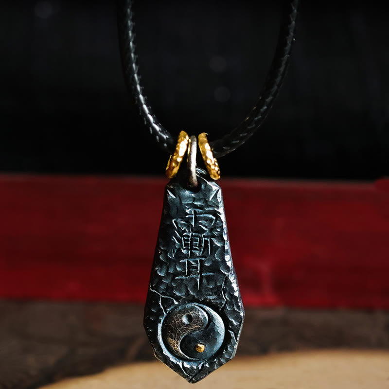 Buddha Stones 999 Srebro Sterlingowe 24k Złoto Wielki Wóz Yin Yang Projekt Harmony Naszyjnik Wisiorek - Łańcuszek ze srebra próby 999 i skórzanego sznurka - image 1