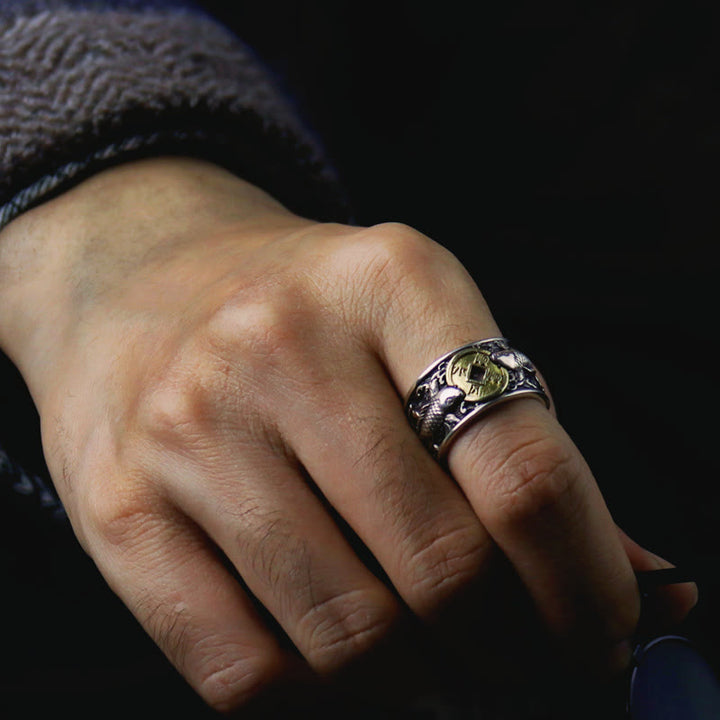 Buddha Stones Regulowane Otwarcie 925 Srebro Sterlingowe Szczęście Ryba Koi Miedziana Moneta Pomyślne Chmury Pierścień Bogactwa - image 4