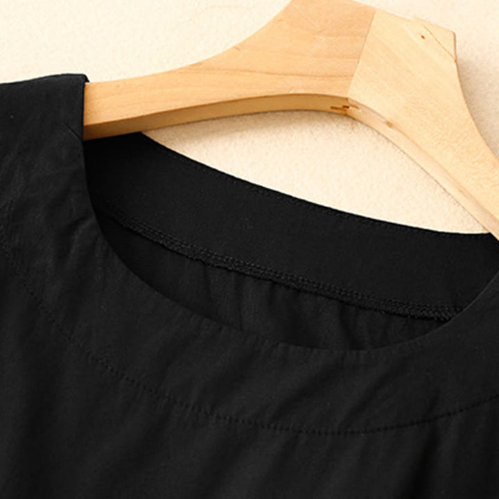 Sukienka midi z krótkim rękawem Buddha Stones Summer Casual Plain z okrągłym dekoltem i kieszeniami - image 8