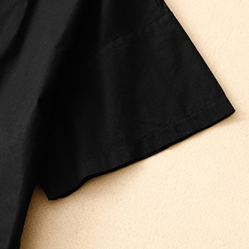 Sukienka midi z krótkim rękawem Buddha Stones Summer Casual Plain z okrągłym dekoltem i kieszeniami - image 10