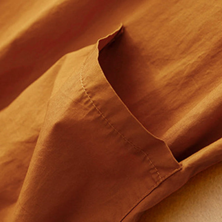 Sukienka midi z krótkim rękawem Buddha Stones Summer Casual Plain z okrągłym dekoltem i kieszeniami - image 3