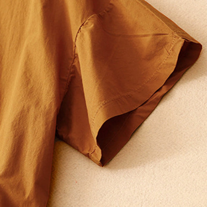 Letnia sukienka midi z okrągłym dekoltem i kieszeniami, z prostym wzorem i krótkim rękawem "Buddha Stones" - image 2