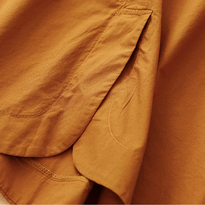 Sukienka midi z krótkim rękawem Buddha Stones Summer Casual Plain z okrągłym dekoltem i kieszeniami - image 5