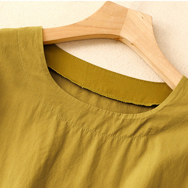 Sukienka midi z krótkim rękawem Buddha Stones Summer Casual Plain z okrągłym dekoltem i kieszeniami - image 17
