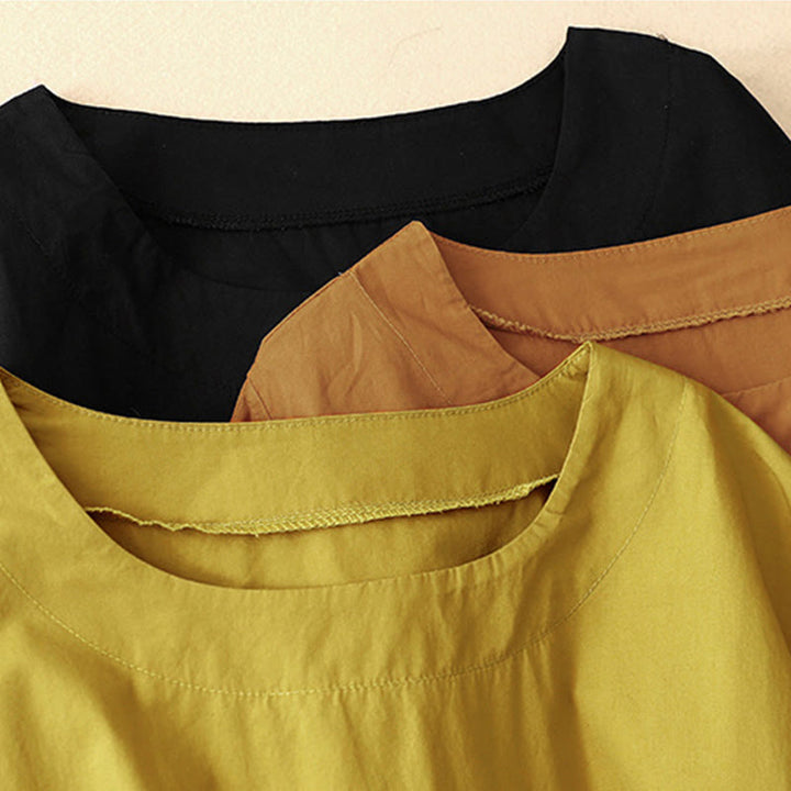 Letnia sukienka midi z okrągłym dekoltem i kieszeniami, z prostym wzorem i krótkim rękawem "Buddha Stones" - image 26