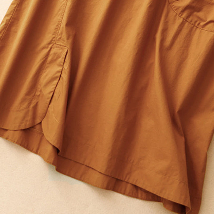 Sukienka midi z krótkim rękawem Buddha Stones Summer Casual Plain z okrągłym dekoltem i kieszeniami - image 4