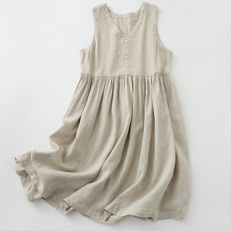 Sukienka midi z Buddha Stones na co dzień, w jednolitym kolorze, z dekoltem w serek i prostym wzorem na guziki, bez rękawów - Bielizna - US8-10，UK/AU12-14，EU40-42 (2XL) - image 0