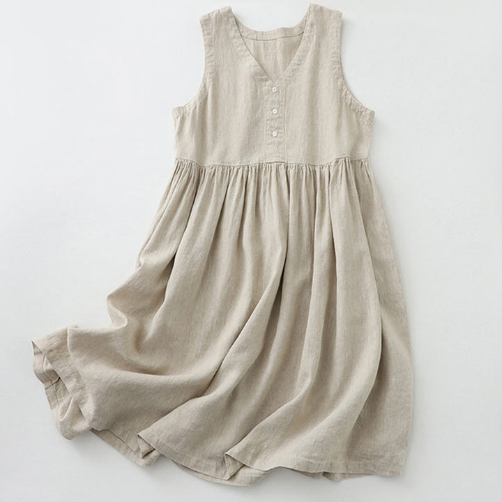 Sukienka midi z Buddha Stones na co dzień, w jednolitym kolorze, z dekoltem w serek i prostym wzorem na guziki, bez rękawów - Bielizna - US8-10，UK/AU12-14，EU40-42 (2XL) - image 0