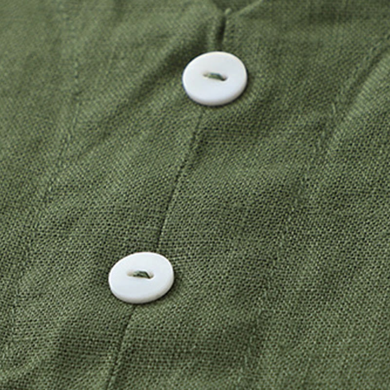 Sukienka midi z Buddha Stones na co dzień, w jednolitym kolorze, z dekoltem w serek i prostym wzorem na guziki, bez rękawów - image 14