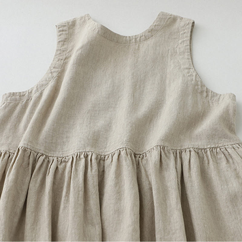 Sukienka midi z Buddha Stones na co dzień, w jednolitym kolorze, z dekoltem w serek i prostym wzorem na guziki, bez rękawów - image 3