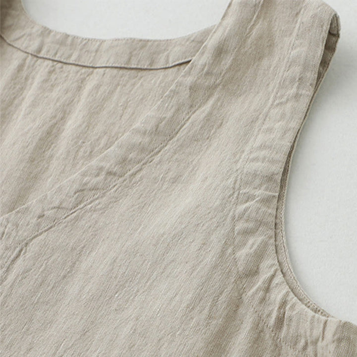 Sukienka midi z Buddha Stones na co dzień, w jednolitym kolorze, z dekoltem w serek i prostym wzorem na guziki, bez rękawów - image 6