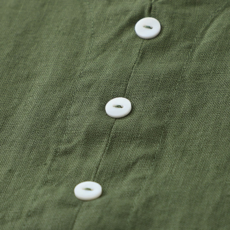 Sukienka midi z Buddha Stones na co dzień, w jednolitym kolorze, z dekoltem w serek i prostym wzorem na guziki, bez rękawów - image 13