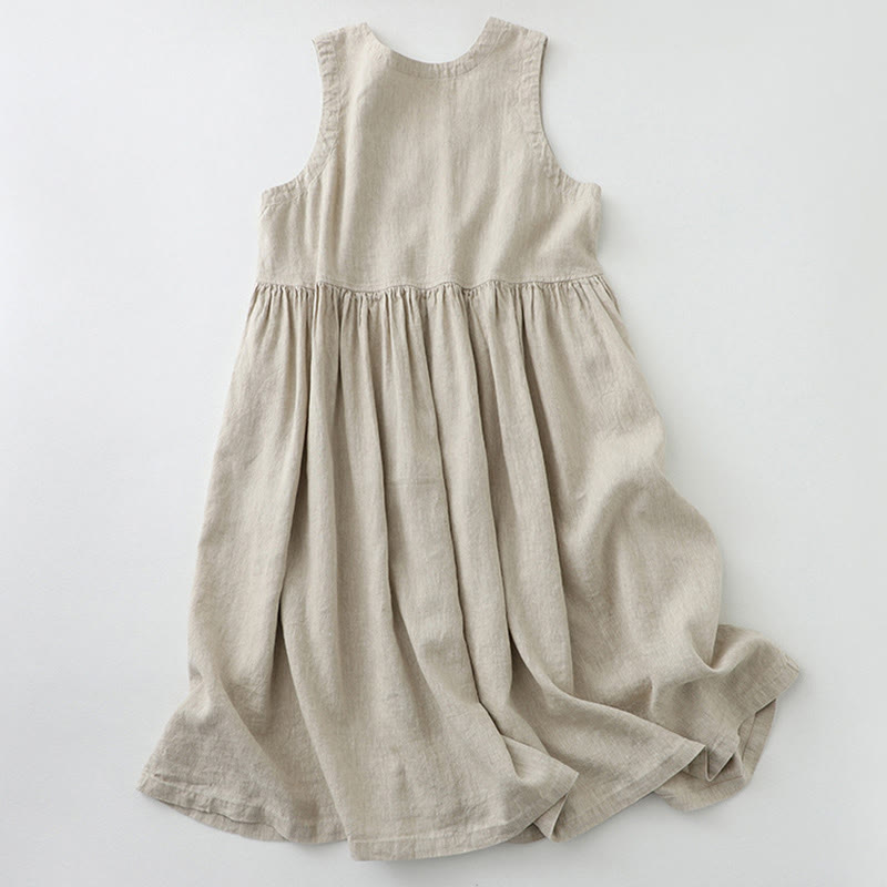 Sukienka midi z Buddha Stones na co dzień, w jednolitym kolorze, z dekoltem w serek i prostym wzorem na guziki, bez rękawów - image 1