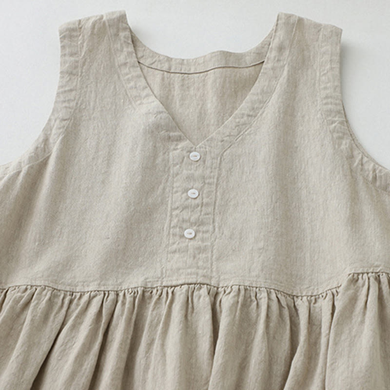 Sukienka midi z Buddha Stones na co dzień, w jednolitym kolorze, z dekoltem w serek i prostym wzorem na guziki, bez rękawów - image 2