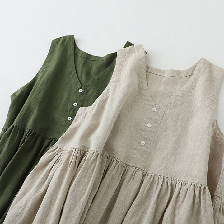 Sukienka midi z Buddha Stones na co dzień, w jednolitym kolorze, z dekoltem w serek i prostym wzorem na guziki, bez rękawów - image 18