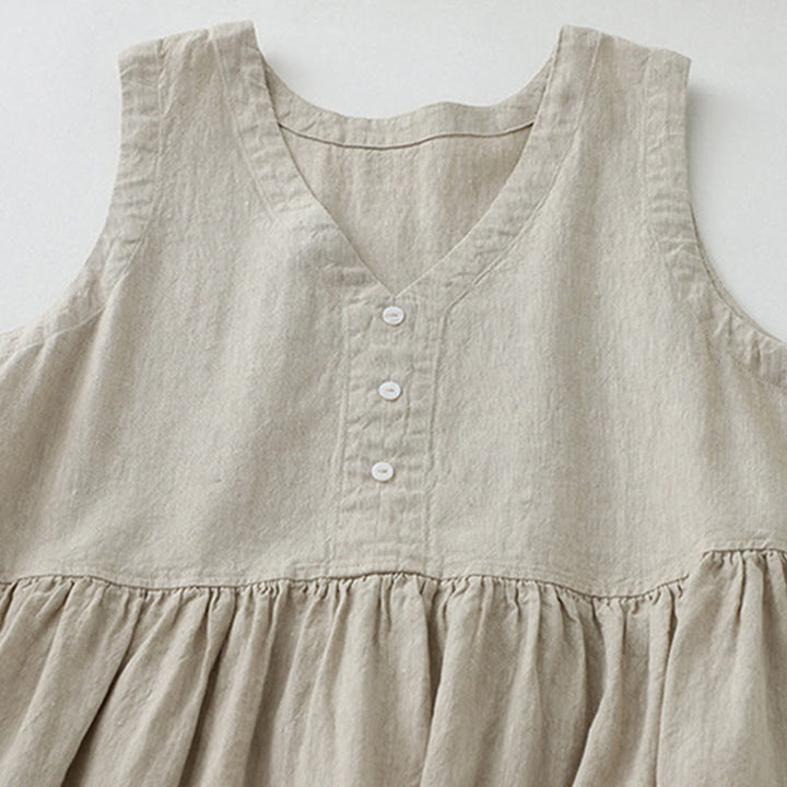 Sukienka midi z Buddha Stones na co dzień, w jednolitym kolorze, z dekoltem w serek i prostym wzorem na guziki, bez rękawów - image 2