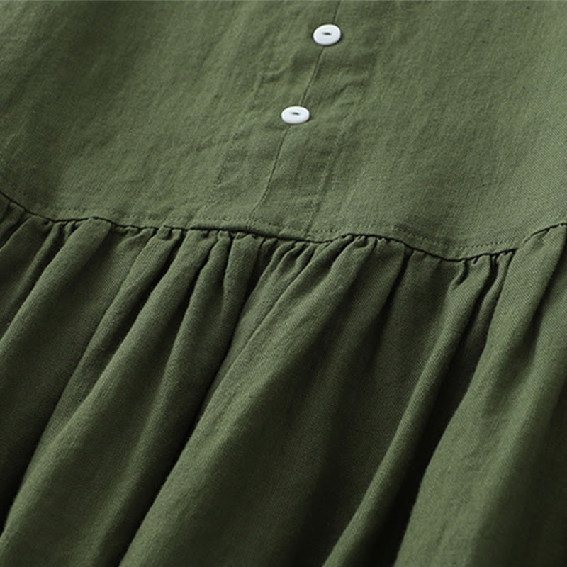 Sukienka midi z Buddha Stones na co dzień, w jednolitym kolorze, z dekoltem w serek i prostym wzorem na guziki, bez rękawów - image 12