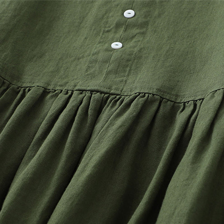 Sukienka midi z Buddha Stones na co dzień, w jednolitym kolorze, z dekoltem w serek i prostym wzorem na guziki, bez rękawów - image 12