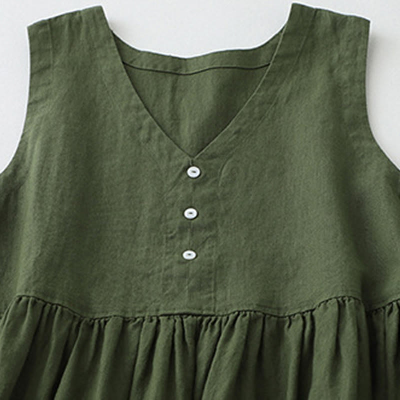 Sukienka midi z Buddha Stones na co dzień, w jednolitym kolorze, z dekoltem w serek i prostym wzorem na guziki, bez rękawów - image 11