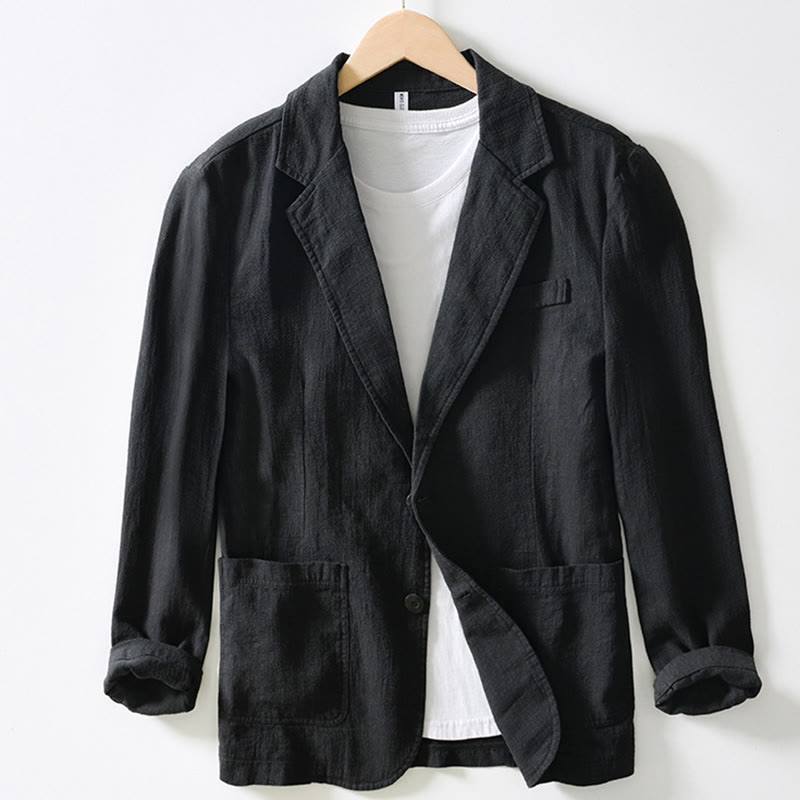 Koszula męska z długim rękawem i kieszeniami, z bawełny i lnu, z motywem Buddha Stones, zapięciem na guziki - Czarny - US/UK/AU44， EU54 (4XL) - image 15