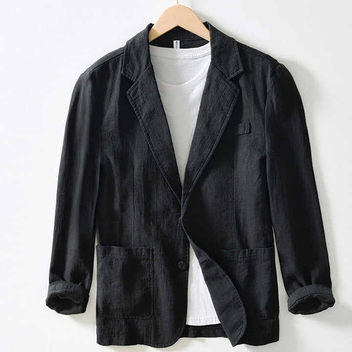 Koszula męska z długim rękawem i kieszeniami, z bawełny i lnu, z motywem Buddha Stones, zapięciem na guziki - Czarny - US/UK/AU44， EU54 (4XL) - image 15