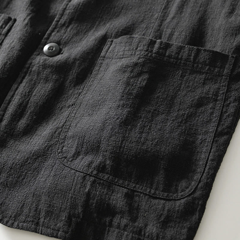 Koszula męska z długim rękawem i kieszeniami, z bawełny i lnu, z motywem Buddha Stones, zapięciem na guziki - image 18