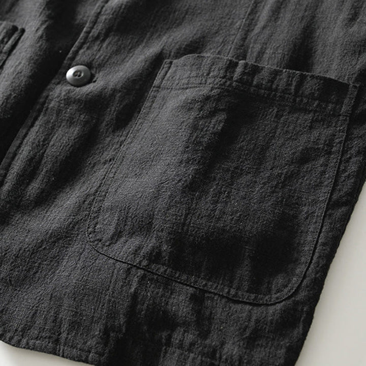 Koszula męska z długim rękawem i kieszeniami, z bawełny i lnu, z motywem Buddha Stones, zapięciem na guziki - image 18