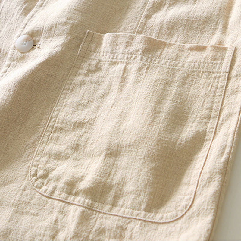 Koszula męska z długim rękawem i kieszeniami, z bawełny i lnu, z motywem Buddha Stones, zapięciem na guziki - image 12