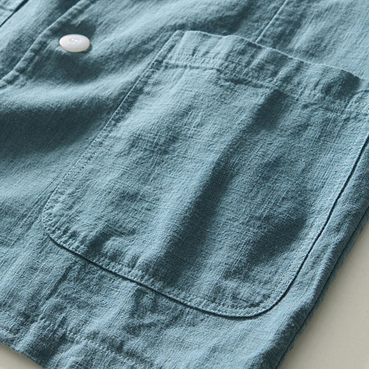 Koszula męska z długim rękawem i kieszeniami, z bawełny i lnu, z motywem Buddha Stones, zapięciem na guziki - image 2