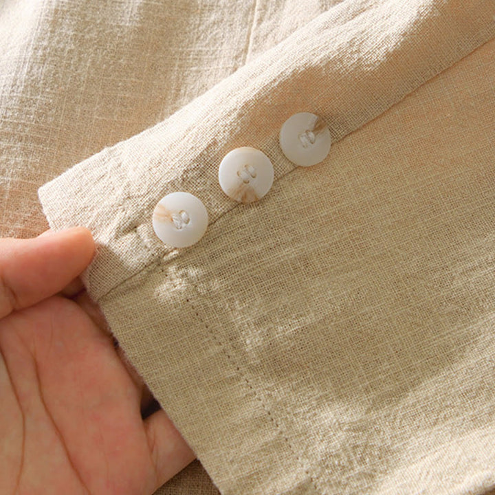 Koszula męska z długim rękawem i kieszeniami, z bawełny i lnu, z motywem Buddha Stones, zapięciem na guziki - image 14