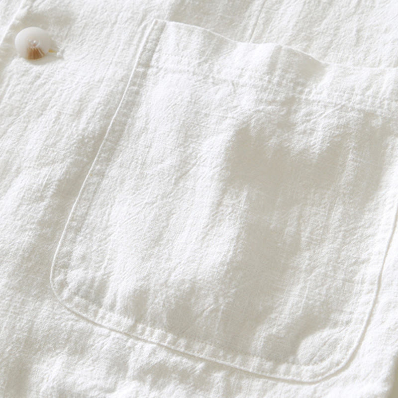 Koszula męska z długim rękawem i kieszeniami, z bawełny i lnu, z motywem Buddha Stones, zapięciem na guziki - image 7